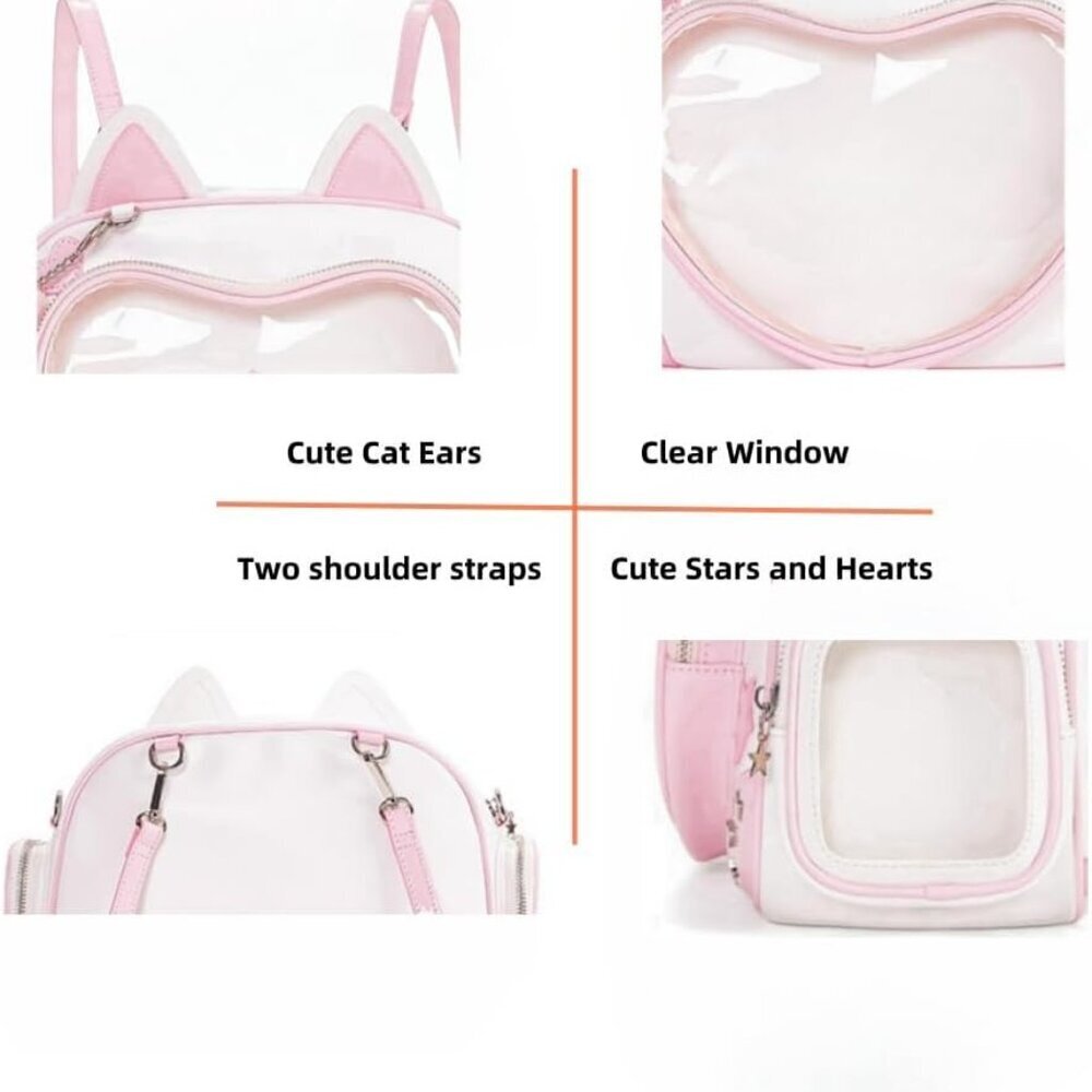 Kawaii Cat Ita Bag Crossbody Backpack Anime Pin Display Soft PU Pink - Picture 5 of 6